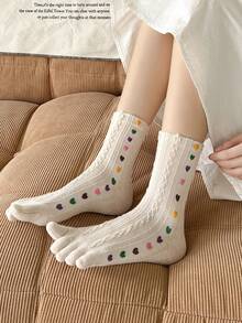 1双女士米色蕾丝爱心极简中筒袜 - 彩色 - 查看 7