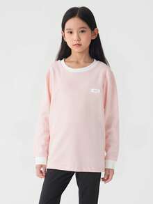 Balabala Girls Long Sleeve T-Shirt 2025 Spring/Fall New Basic Top - Red and White - View 3