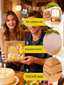 12/6个/1个/棕色 20.32 x 20.38 厘米 带窗口面包盒、馅饼盒、饼干盒、巧克力草莓盒、蛋糕盒 / 适用于婚礼、生日、圣诞节、节日 - 棕色 - 查看 10