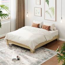 Twin Bed Frame, Platform Wood Bed Frame,And Metal Slat Support, 10.24-Inch Underbed Storage, Solid Wood Durability, Silent Stability, Easy Assembly  Twin Nature Platform Bed Frame,Solid Wood Bed With Strong Wooden Slats,No Box Spring Needed,Minimalist Bedroom Furniture,Contemporary Wooden Bed Frame,Easy Assembly - 自然的 - 查看 2