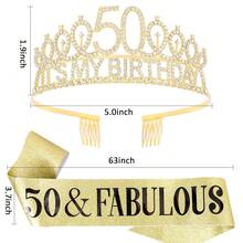 50th Gold Birthday Decorations, 50th Birthday Gifts For Her 50 Year Old Gifts For Women, Happy 50th Birthday Party Favors, 50 And Fabulous Birthday Sash & Crown Tiara{Inchcolorinch:Inch50thinch} - 第五十屆 - 查看 3