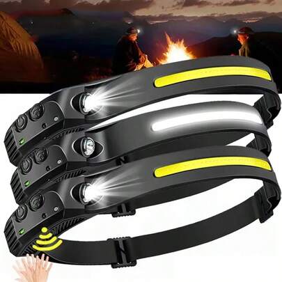 1 pezzo Lampada frontale a LED ricaricabile con sensore e modalità di illuminazione multiple - Impermeabile - Adatta per pesca all'aperto, campeggio, illuminazione di emergenza domestica