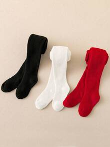 3 Pairs Girls' Solid Color Leggings, Suitable For Everyday Wear - Multicolor - View 11