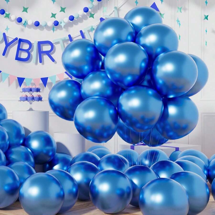 5/10/12 Inch Metallic Blue Party Balloon Arch Set, Blue Metallic Helium Shiny Thick Latex Balloons, Suitable For Birthday, Baby Shower, Graduation, Father's Day, Underwater World, Wedding Anniversary, Bachelorette Party, Gender Reveal Party Decoration