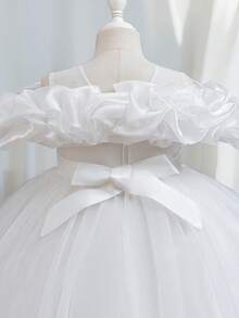 Girls' High-Low Princess Dress With Embroidered Tulle Skirt – Elegant Party Gown For Christmas, Halloween & Birthday Celebrations - 白色 - 查看 4