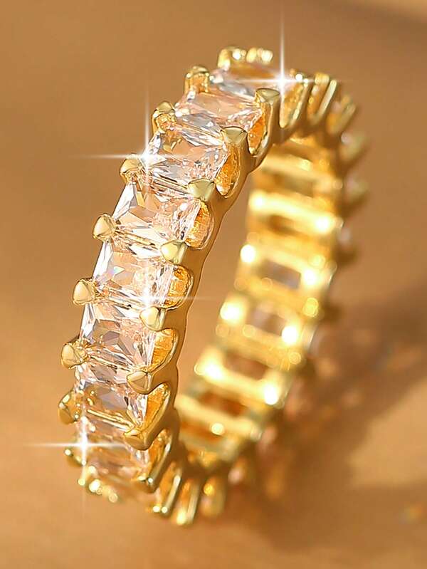 1 pieza Anillo de boda de mujer cuadrado de lujo con circonita cúbica brillante, adecuado para uso diario, banquetes de compromiso, accesorios de ropa y regalo de joyería