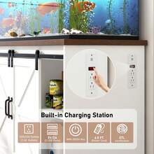 Farmhouse 75-120 Gallon Fish Tank Stand With Power Outlet, Aquarium Stand W/Cabinet&Sliding Barn Door, Heavy Duty Reptile Tank Stand For Fish/Turtle/Reptile Terrarium, 1000LB Capacity - White - View 4