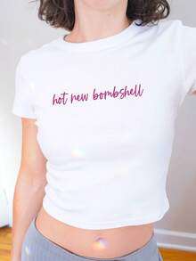 B1OmbS1H1ell B1aby T1EE F1lirty Pink ScR1ipT Crop Top  Y2K StY1Le220g Cotton T1S1Hirt With Reinforced Ribs  Durable UniS1exSuitable For All People, Whether WoM1en Or M1enhighquality Durable Fabric Suitable For All Seans,Ft To The Touch But Built To LastBreathabletops WoM1en Fall OuiT1S For WoM1en VaC1Ation OuiT1S WoM1en Halloween Costume - Màu sắc hình ảnh - Xem 1