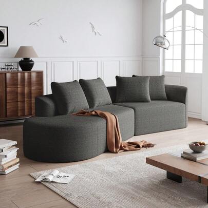 Modern Chenille Sofa, Upholstered, Oversized Corner Sofa, 4 Seater, Deep And Wide Seat, Cloud-Shaped Curved Sofa With 4 Decorative Pillows, Freely Combinable Sofa For Living Room And Bedroom