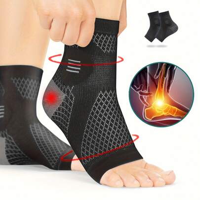 2pcs (One Pair) High-Quality Ankle Support Set, Arch And Ankle Support Pressure Foot Sleeves, Open-Toe Design Socks, Suitable For Daily Wear And Outdoor Activities Elastic Foot Brace Sports Ankle Support