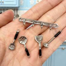 Dollhouse Mini Pot Shovel Soup Spoon Kitchen Set Miniature Kitchen Scene Prop Model - Silver - View 2