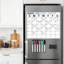 Dry Erase Magnetic Calendar Refrigerator - Monthly Planner Magnet Whiteboard Fridge Wall Door - Shopping, MealMenu, To Do List, Family Schedule Planning Board With 6 Markers - Black - White - View 6