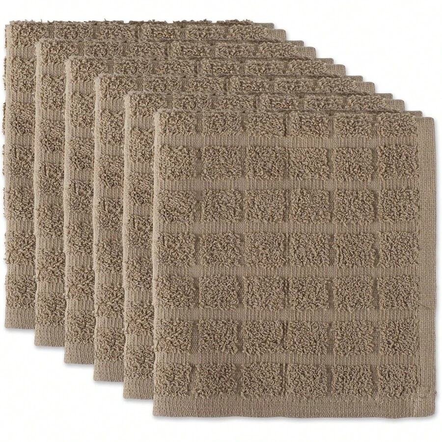 Basic Terry Solid Windowpane Dishcloth Set, 12x12, Red, 6 Piece, 2025 - Stone - View 1