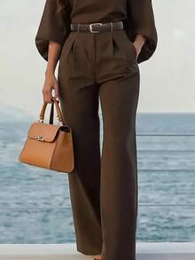 Solid Color Slant Pocket Casual Straight-Leg Suit Pants, Suitable For Office And Daily Wear