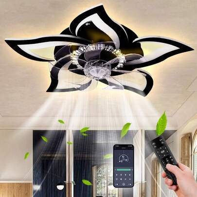 Ceiling Fans With Lights Remote Control, 27" 6 Speeds 3 Light Color Low Profile Flush Mount Ceiling Fan For Kitchen Bedroom