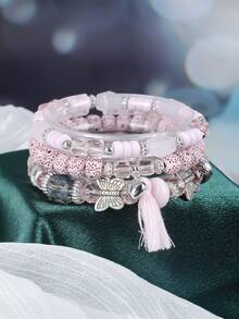 3pcs Bohemian Multi-Layer Beaded Bracelet, Vintage Evil Eye Beads, With Heart Tree Of Life Pendant, Elastic Unisex Bracelet, Suitable For Halloween Party Decoration