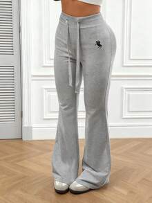 Women's Embroidery Flare Pants, Fashionable Design Suitable - Grey - View 5