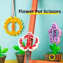 1把可爱花朵造型安全剪刀 - 右手款，非常适合办公和学习用品、DIY手工和桌面装饰，剪刀，花朵造型，立式，手工剪裁，可爱，卡通，文具，办公用品 - 彩色 - 查看 6