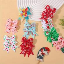 10pcs Christmas Element Print Bow Hair Clip Set For Girls, New Party Surprise Gift Accessories, Celebration Essentials, Festive Hair Clips, Festive Prints, Accessories, Lightweight Hairpins, Wellcrafted Bows, Hair Clip Bundle, Decorative Hairpins, Gift Shoppers, Young Women - Multicolor - View 4