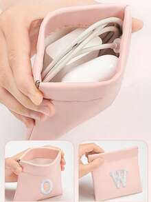 1pc Letter A-Z Cable Organizer Bag, Earphone Pouch, Cosmetic Bag, Digital Pouch, Coin Purse, Small Capacity, Toiletry Organizer Bag, Travel Organizer, Lightweight Travel Essentials, Jewelry Organizer, Lip Gloss Organizer, Nail Polish Organizer, Cosmetic Storage Organizer - Pink - View 7