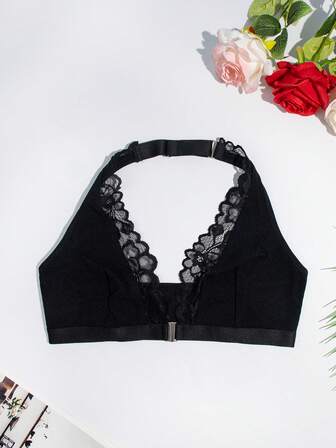1 قطعة ملابس داخلية نسائية جذابة مع إغلاق أمامي من الدانتيل، صدرية نسائية خالية من الحياكة وسريعة الجفاف وقابلة للتنفس