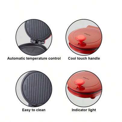 Máquina Hacer Pizza: Eléctrica Doble Cara Antiadherente Limpieza Fácil