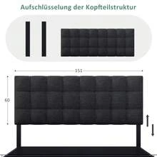 (=622122AAS) Upholstered Bed With 4 Drawers, Double Bed With Slatted Frame, Bed With Storage, Height Adjustable Headboard And Square Stitching Design, Metal Slat Support, Linen Material (140*200, Black) - 黑色+亞麻 - 查看 9