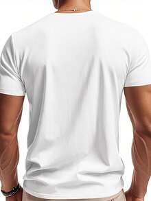 Men's 100% Cotton T-Shirt With Clover, Crown And Birds – Clover Print, Soft And Breathable, Casual Fashion, Beige Design With Green Leaf, Perfect For Casual Wear Or Gifts - 白色 - 查看 2