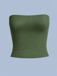 Kit Of 3 Strapless Cropped Tube Tops, Basic Lined Blouses For Women, Premium Blogger Style. - Kit3 Tube Preta Branca Verde Militar - View 3