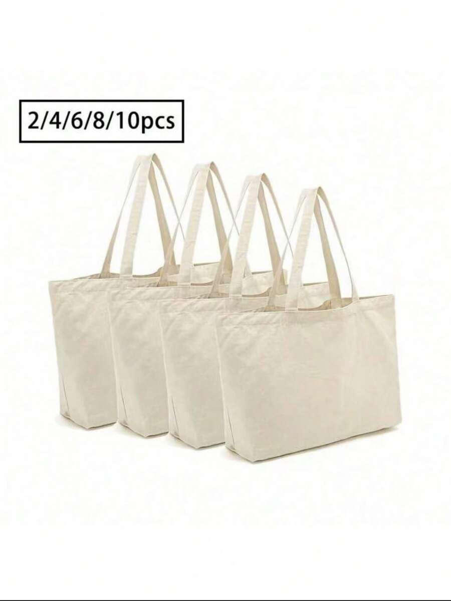 White Canvas Tote Bag, Annual Party Carrying Gift Bag, Can Be Diy Designed On It, Simple And Elegant, Bridesmaid Wedding Gift Bag, Makeup Bag, Travel Simple Storage Bag, Large Capacity Travel Makeup Bag: The Perfect Match For Outdoor Beauties! - Beige - View 1