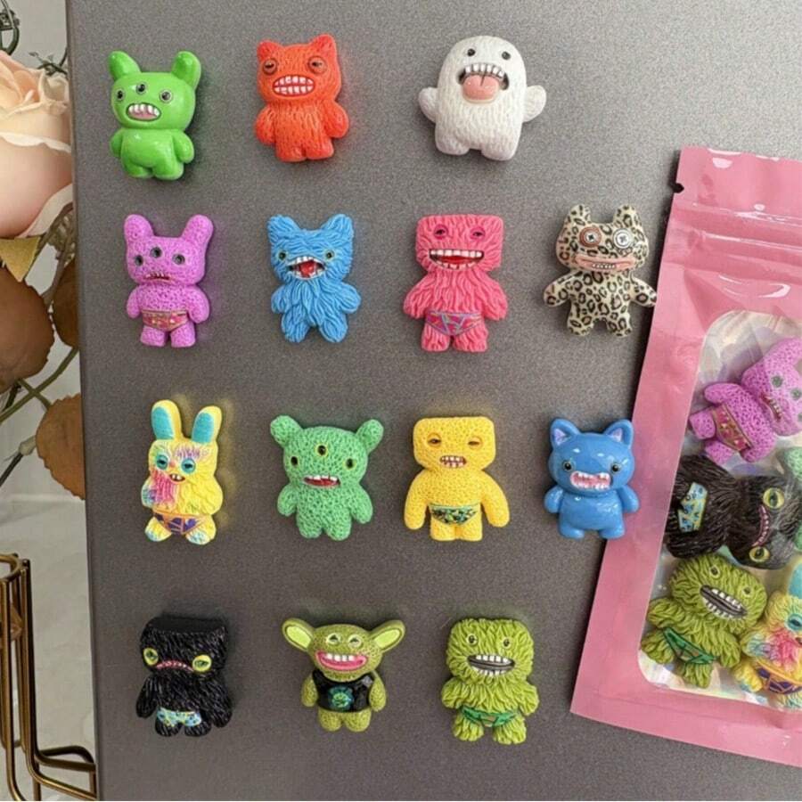 2/5/7/9 件装可爱怪兽冰箱贴，卡通趣味树脂生物冰箱贴纸，创意厨房橱柜装饰，送给男孩、儿童和青少年的酷炫礼物，室内装饰圣诞礼物 - 怪獸 - 查看 1