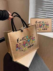 Best Auntie Ever Print Tote Bags, Linen Tote Bag, Hand Shopping Bag, Tote Bag, Lightweight Foldable Storage Bag,Women's Linen Large Capacity Tote Bag,Personalized Gift Bag,Zipper Beauty Bag,For Women Aunt Gifts Auntie Gifts,Best Aunt Ever Gifts,Gifts For Friends And Besties, Gifts For Mothers,Perfect Gift For Women,Suitable For Commuting, Shopping, And Back To School - Multicolor - View 4