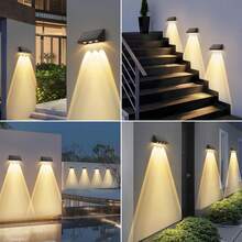 For Outdoor Walls - 4-Pack Solar Wall Lights, Outdoor LED Wall Lights, 3000K Warm White, Waterproof, 1800mAh, 2 Modes, Solar Lighting For Fence, Balcony, Garden - 黑色-4 - 查看 3