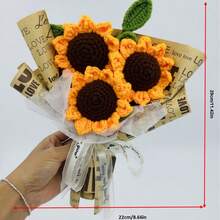 onEternal باقة زهور عباد الشمس المصنوعة يدويًا بالكروشيه، زهور خيطية دائمة لديكور المنزل هدية، مناسبة للأعياد والمناسبات مثل عيد الحب وعيد الأب وعيد الأم والتخرج - أصفر - مشاهدة 3