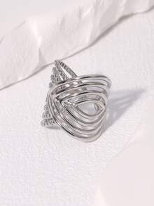 1pc Retro European Geometric Openable Stainless Steel Wide Band Ring, Unique High-End Design Suitable For Women Daily, Party, Date Wear