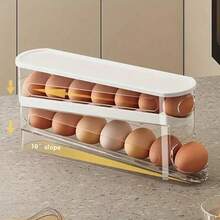 Space-Saving Refrigerator Side Door Rolling Egg Storage Box - Plastic Material, No Battery Required, Double-Layer Transparent Compartments For Easy Egg Access And Organization, Kitchen Refrigerator Storage Rack, Refrigerator Egg Storage Box - Multicolor - View 12