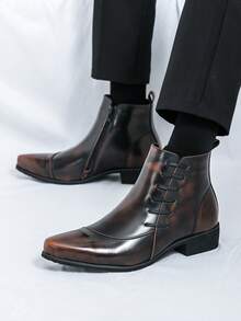 Botas Chelsea Masculinas, Acabamento Vintage Desgastado, Estilo Motociclista, Cadarço e Zíper Lateral, Sapatos Casuais de Escritório