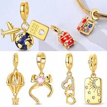 Bộ sưu tập 1 món đồ trang sức màu vàng Vali du lịch màu vàng hình trái tim nơ bóng bay mặt dây chuyền vòng tay móc khóa hạt dùng để tự làm đồ trang sức cao cấp quà tặng Giáng sinh gần năm mới - Vàng - Xem 6