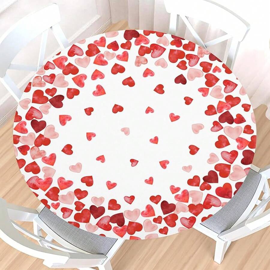 Water-Resistant Round Tablecloth With Elastic Edge For 40-44" Tables - Love-heart Small - View 1