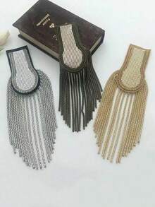 1件金属金色/青铜色/银色亮片链条流苏肩部装饰配饰 - 盾牌肩章 - 查看 6