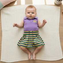 2Pcs/ Set Toddler Baby Girl Carnival Games Outfit Summer Sleeveless Lapel Collar Solid Color/Striped Vest Tops With Pleated Skirt Set - Màu tím  Violet - Xem 3