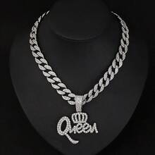 1件欧美男士合金全镶钻字母吊坠项链，嘻哈个性风格 - Queen吊墜項鍊 - 查看 12