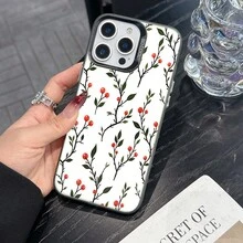 Colorful Silver Apple Phone CaseSeamless Pattern Of Branches With Red BerriesCompatible With  11 To  17 Models The Cases Lens Protection Function Ensures The Camera Remains Undamaged During Shooting  Guaranteeing Image Quality - Black - View 1