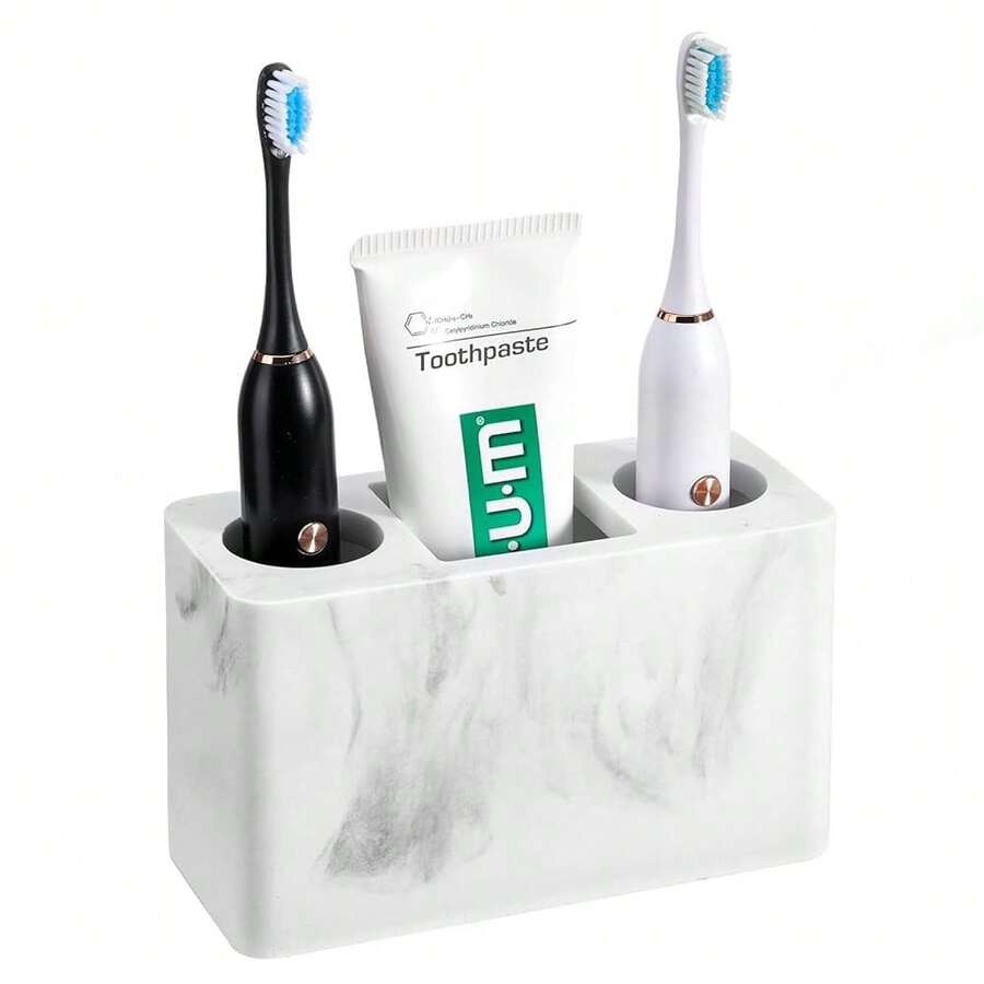 Toothbrush Holder, 3 Slots Electric Toothbrush And Toothpaste Holder, Bathroom Countertop Storage Bathroom Accessories Toothbrush Stand For Vanity Counter Organizer Caddy - Gravel White{Inchsize_nameinch:Inch3Slotsinch,Inchcolor_nameinch:InchGravelWhiteinch} - 礫白 - 查看 1