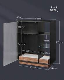 VASAGLE Aparador, Armario Bar Vino con Luces LED, con Almacenaje para Vino, Bar Café Licor, con Portavasos, Puerta de Vidrio Acanalado, para Sala de Estar, Negro Ébano - Negro - Ver 6