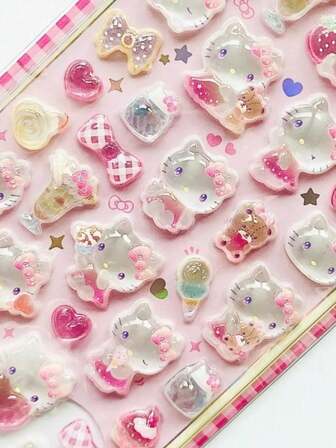 かわいいシナモンドッグのカートゥーン、ピンクとレッドのシナモンドッグファミリー3Dクリスタルステッカー、シナモンドッグの携帯ケースステッカー、ミニチュアシーンステッカー、3Dモデルデコレーション、手描きステッカー(切る必要なし)、学用品、新学期シーズン