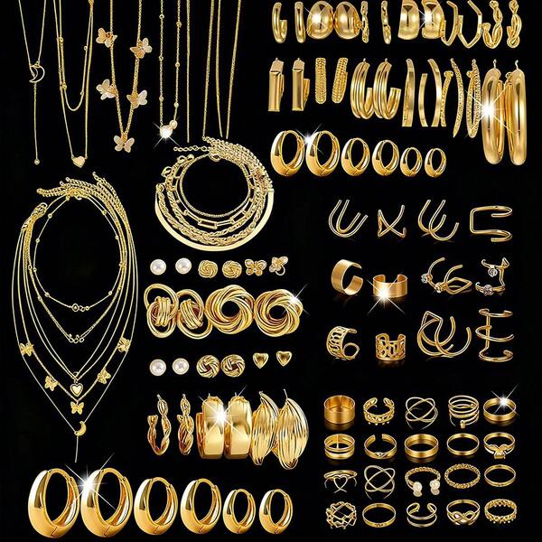 1 Set Of 3/2/1 Pcs Vintage Elegant Heart Pendant Necklace, Geometric Wide Face Earrings, Stud Earrings, Clip-On Earrings, Rings, Metal Jewelry Set For Women, Suitable For Daily Wear