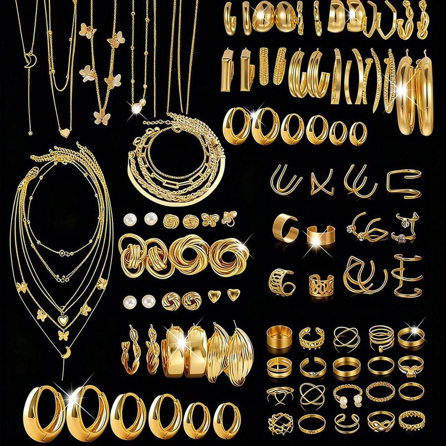 1 Set Of 3/2/1 Pcs Vintage Elegant Heart Pendant Necklace, Geometric Wide Face Earrings, Stud Earrings, Clip-On Earrings, Rings, Metal Jewelry Set For Women, Suitable For Daily Wear