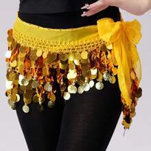 Saia de Dança do Ventre Feminina com Lantejoulas, Moedas e Franjas, Lenço Brilhante para Quadril Envolvente, Fantasia de Apresentação para Dança do Ventre, Festa, Apresentação no Palco