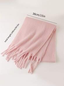 Solid Color Scarf, Versatile Winter Warm Long Tassel Neck Scarf - Multicolor - View 10
